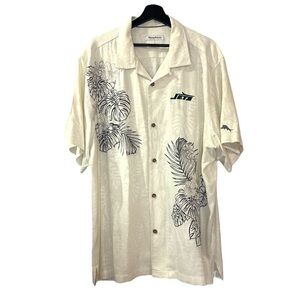 Tommy Bahama NY Jets Throwback Shirt Cream XL Sport La Playa Luau Camp Button-Up